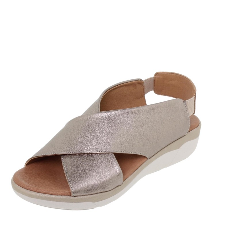 3040288AC - Sandalia Cuña Mujer Platino