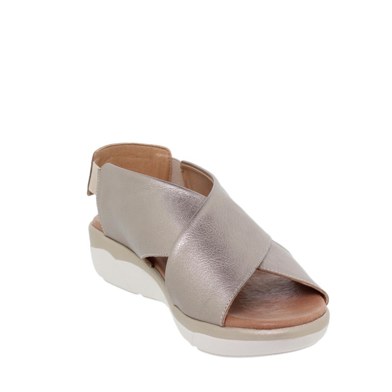 3040288AC - Sandalia Cuña Mujer Platino
