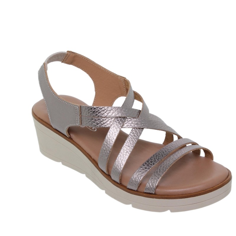 947041AC - Sandalia Cuña Mujer Platino
