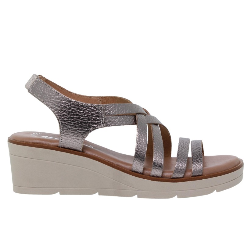 947041AC - Sandalia Cuña Mujer Platino
