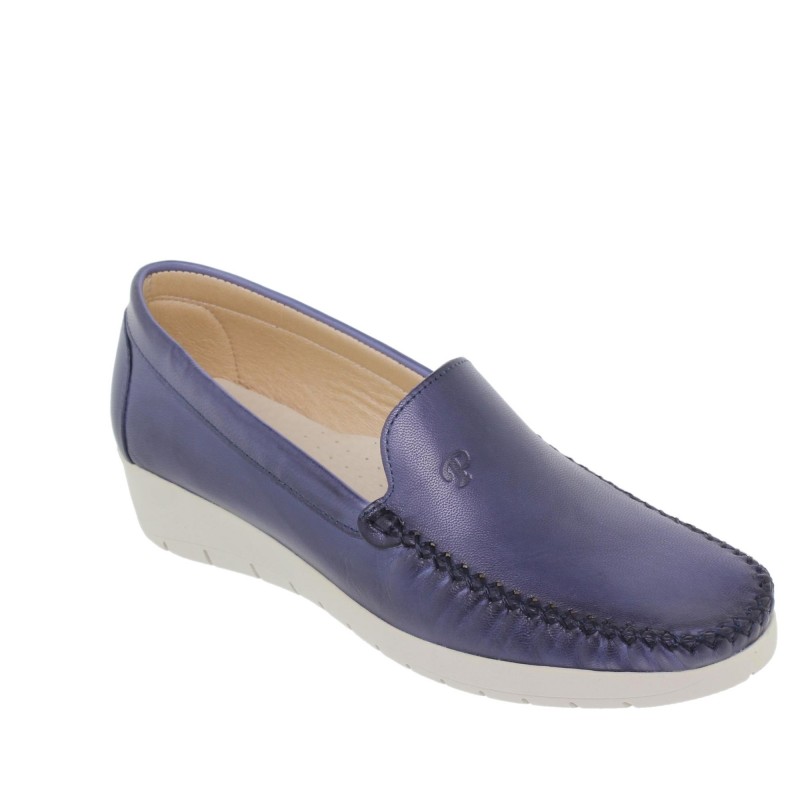 1709CA - Zapato Cuña Piel Marino