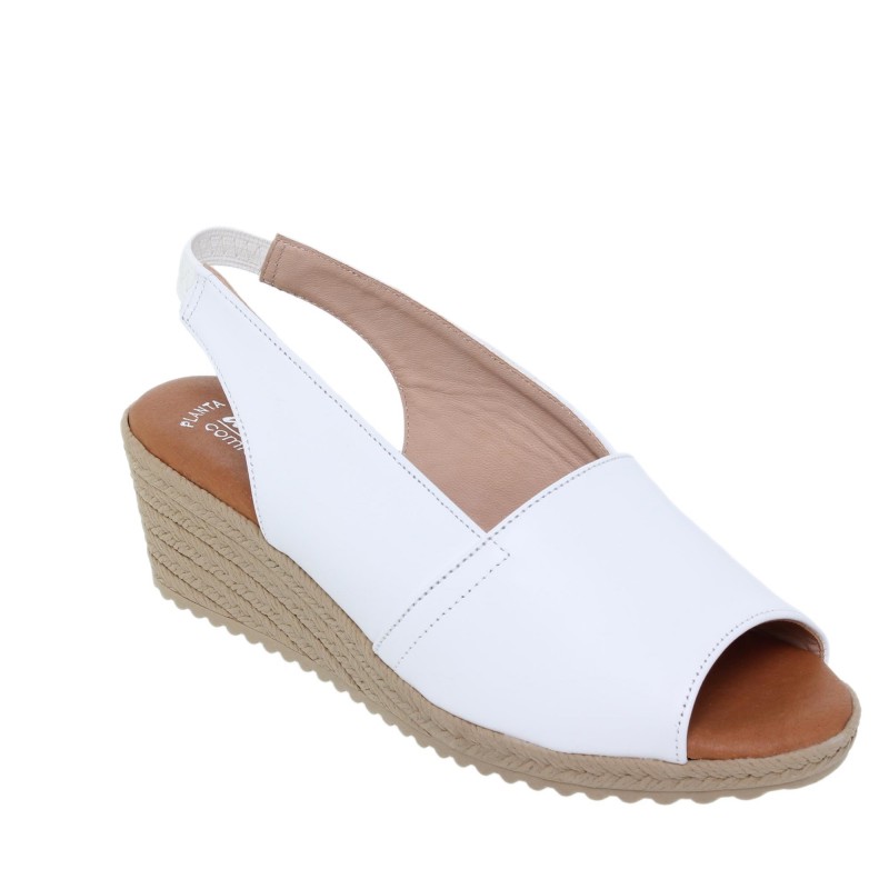 3410418AM - Sandalia Cuña Mujer Piel Blanco