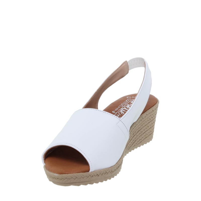 3410418AM - Sandalia Cuña Mujer Piel Blanco