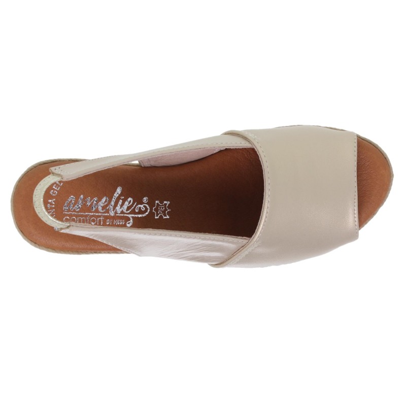 3410418AM - Sandalia Cuña Mujer Piel Platino
