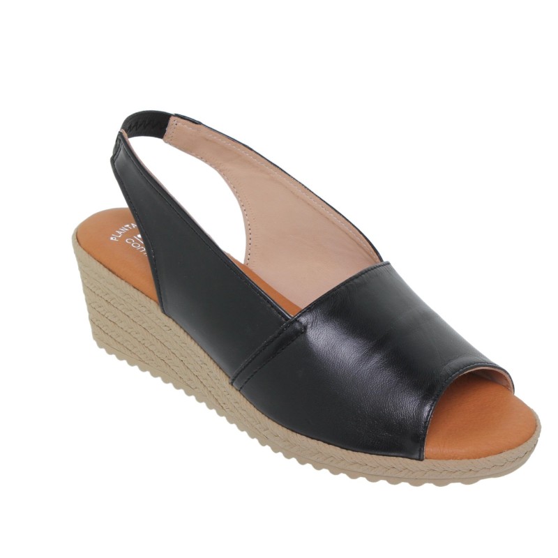3410418AM - Sandalia Cuña Mujer Piel Negro