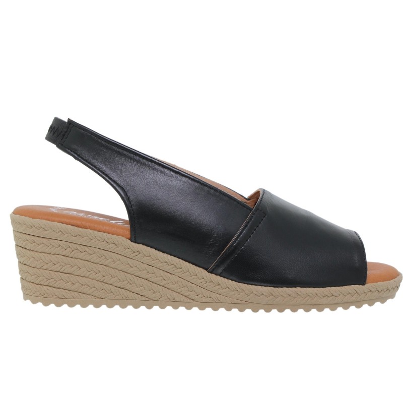 3410418AM - Sandalia Cuña Mujer Piel Negro