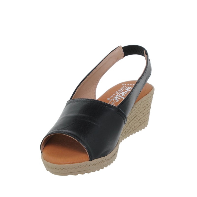 3410418AM - Sandalia Cuña Mujer Piel Negro