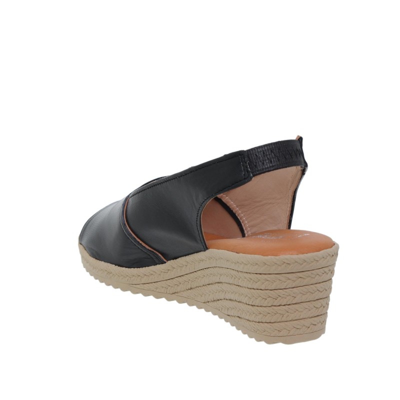 3410418AM - Sandalia Cuña Mujer Piel Negro