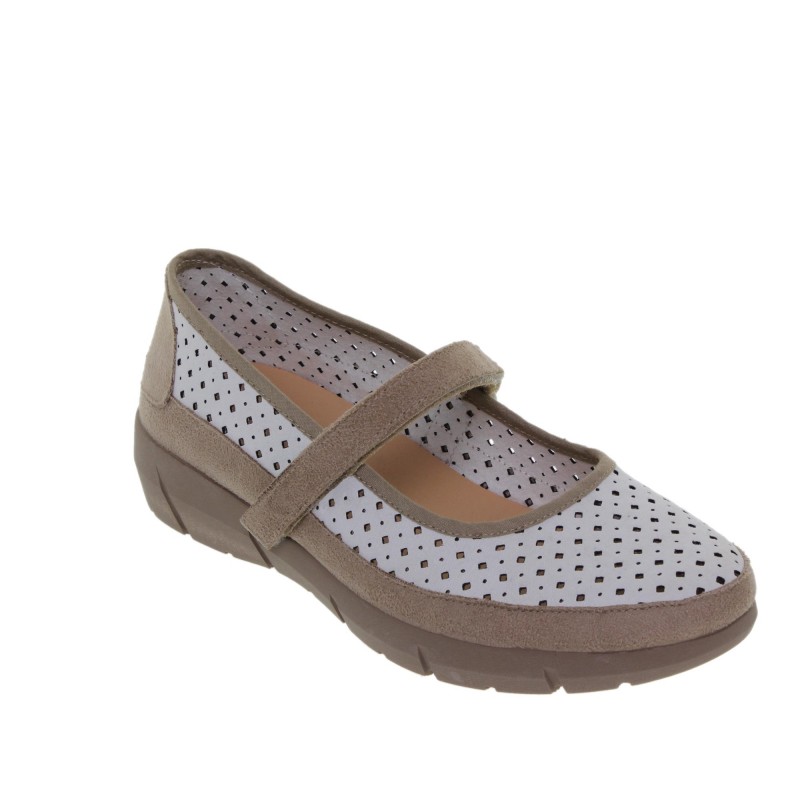8010260CU - Sandalia Cuña Mujer Piel Blanco