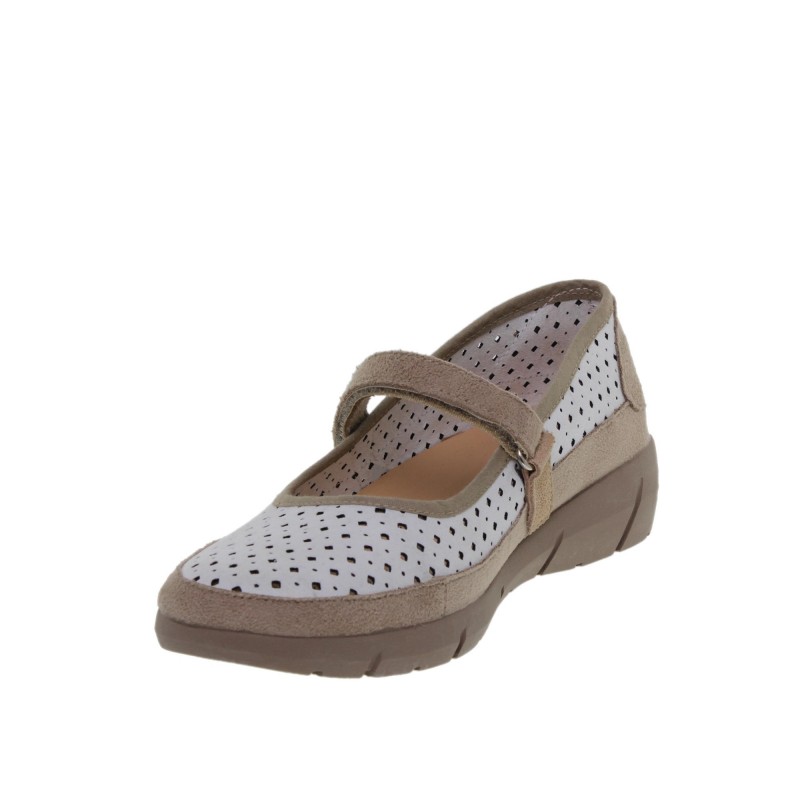 8010260CU - Sandalia Cuña Mujer Piel Blanco