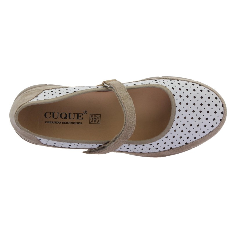 8010260CU - Sandalia Cuña Mujer Piel Blanco