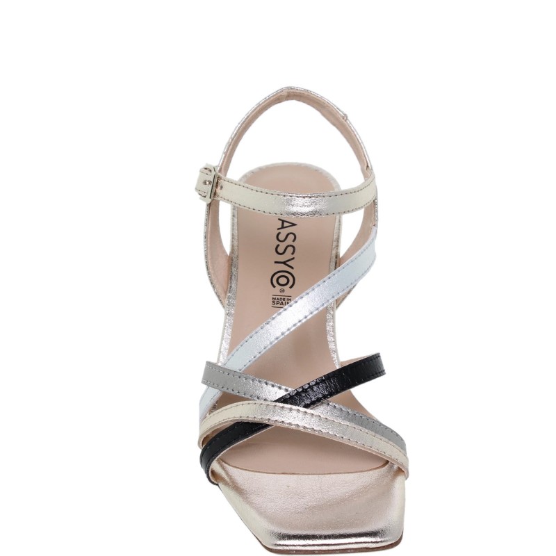 8740406CL - Sandalia Tacón Mujer Piel Platino