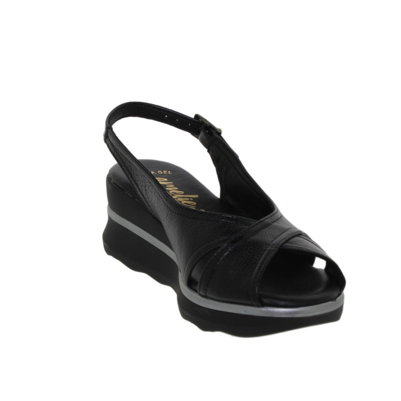45604071AM - Sandalia Cuña Mujer Piel Negro