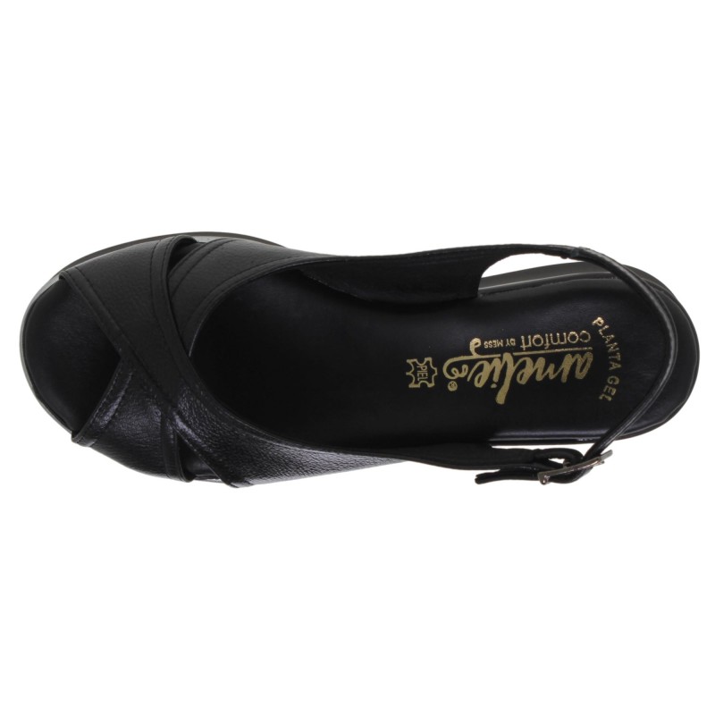 45604071AM - Sandalia Cuña Mujer Piel Negro