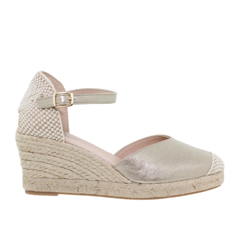 9070295AE - Sandalia Cuña Mujer Platino