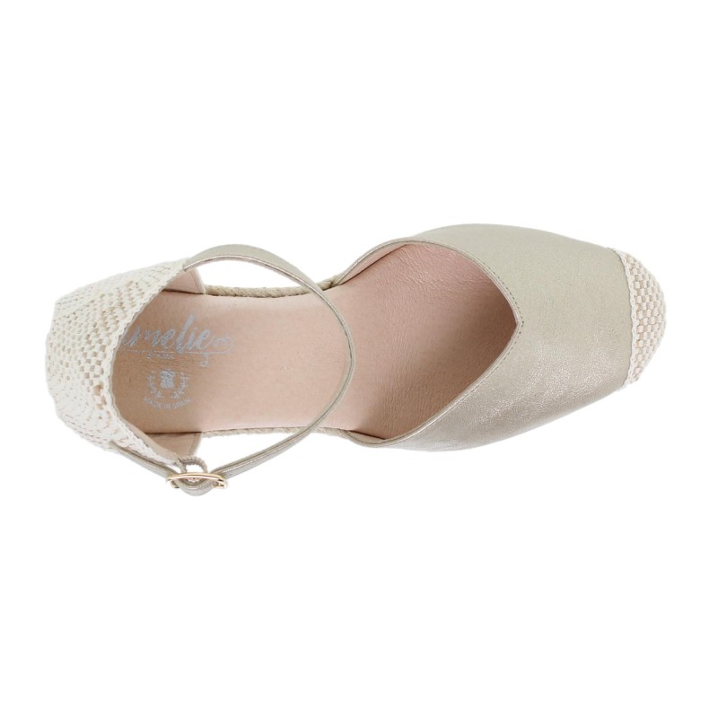 9070295AE - Sandalia Cuña Mujer Platino