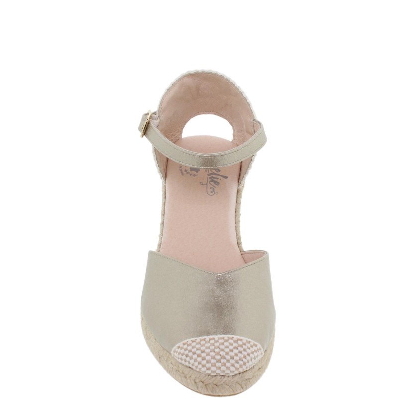 9070295AE - Sandalia Cuña Mujer Platino